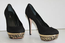 COSMO Paris Escarpins Tout Cuir Noir et Doré Très Hauts Talons fins  T 40 TBE