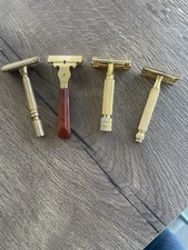 Lot de 4 anciens rasoirs à main en plaqué or Gilette Gem
