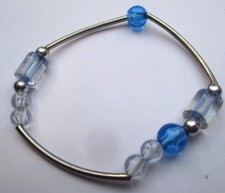 bracelet bijou vintage couleur argent maillon résine cabochon  bleu ciel 3191