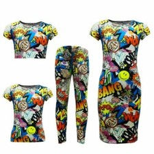 Enfants Filles Bd Graffiti Leggings Imprimé Patineuse Midi Robe Court Jupe 2-13