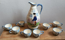 Ancien pichet Carafe calvados CIDRE en porcelaine +8 tasses decor paysan normand