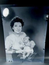 Vintage photo negative film sheet 7 x 5" - pretty woman & baby portrait 1950-60s