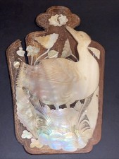 Porte éventail courrier en bois et nacre sculptée ancien 1900 Chine Japon canard