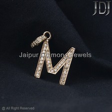 Charm En Or Jaune 14k Solide En Diamant Naturel Lettre M Initiale Pendentif