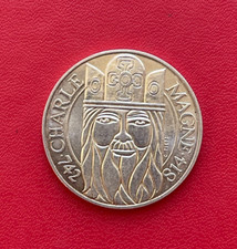 Très belle monnaie 100 frs argent Charlemagne Empereur d'occident 1990, SUP