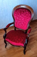 Fauteuil Cabriolet Style Louis Philippe tissu rouge