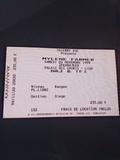 TICKET BILLET DE CONCERT - MYLENE FARMER : LIVE A LYON le 20/11 ( FRANCE ) 1999