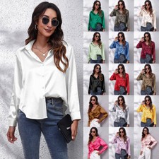 Robe Chemise Boutonnée En Satin De Soie Pour Femmes Chemisier À Revers Et /