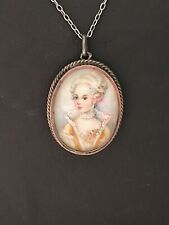 Miniature Peinte - Argent  - Pendentif - Buste de jeune femme