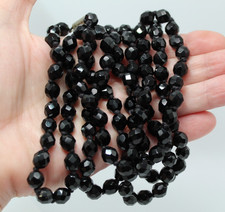 Ancien Collier Sautoir de Perles de Jais Facettées Bijou de Deuil XIXè L. 125 cm