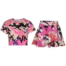 Enfants Filles Haut & Jupe Patineuse Camouflage Rose Bébé Mode Été Costume Jeux