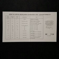 CERTIFICAT D'AUTHENTICITE COFFRET BE BELLE EPREUVE SERIE FRANCS 1993 / FRANCE