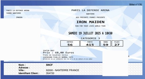 Deux places concert iron - deux,