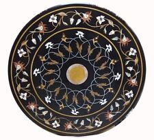 30 " Noir Table Top Marbre Incrustation Pietra Dura Marqueterie Travail Décor