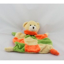 Doudou plat ours orange vert