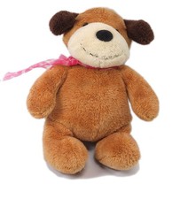 Doudou peluche Chien marron foulard rose 22 cm Nicotoy The classic Collection