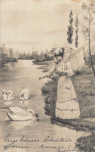 Femme elegante chapeau - cp,