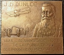Plaque médaille - John Boyd Dunlop, Visite des usines 1928 par Baudichon