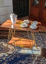 Table console sur roulette en formica et métal doré vintage année 60/70  