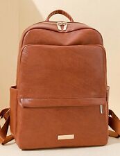 Sac A Dos Cartable Simili Cuir Marron Foncé Imperméable Zippé Grande Capacité