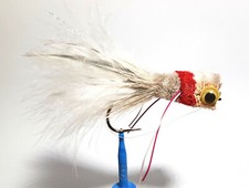 1x Mouche peche HAIR BUG RED WHITE popper H1/0 saltwater hair bass bar fishing