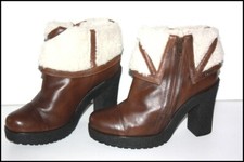 DIESEL Bottines Boots Fourrées Cuir Marron Talons Hauts T 39 TTBE