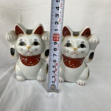 Maneki neko Lucky cat charm rare vintage lot de 2 poupées traditionnelles jap...