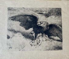Léon Bonnat Gravure Eau Forte Aigle Liant Un Lièvre Vénerie Chasse XIXEME