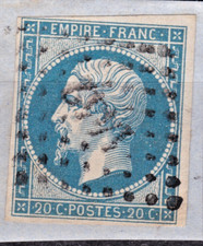TIMBRE 1854 FRANCE EMPIRE N° 14 PETITS CHIFFRES S/FRAGMENT-OBL.TB-VOIR SCAN-
