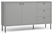 Buffet Iris Commode 159x41x89cm Façades Rainurées Grises 2 Portes