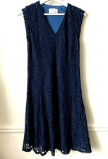 ROBE BLEU MARINE DENTELLE SUD EXPRESS Taille XS 34 Col V NEUF !