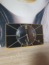 Pendule Horloge Murale En Formica Japy Noire électrique Vintage Année 50 60 70