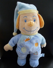 82 DOUDOU POP ART CHIEN bleu jaune orange bonnet jour nuit 33cm soleil lune TTBE