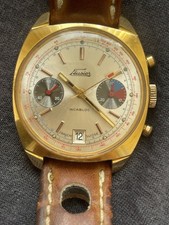CHRONOGRAPHE VINTAGE "FEUSIER" ÉBAUCHE SUISSE -PLAQUÉ OR -VALJOUX 7734 -17 RUBIS