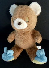 D2. DOUDOU PELUCHE CHICCO OURS marron beige pantoufle bleu endormi 32cm Vintage