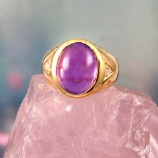 Naturel Gemme Améthyste Avec Plaqué Or 925 Argent Sterling Homme Bague #5907