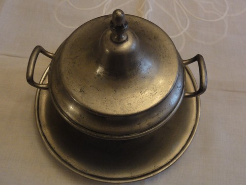 Soupiere etain avec plat - soupiere,
