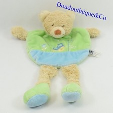Doudou plat ours TEX BABY vert tracteur et jambes longues  25 cm (MO8455)