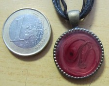 COLLIER MÉDAILLON PENDENTIF peint à la MAIN -MADE in FRANCE / JURA - ROSE ROUGE