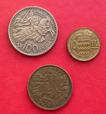 MONACO. Beau lot de 3 monnaies