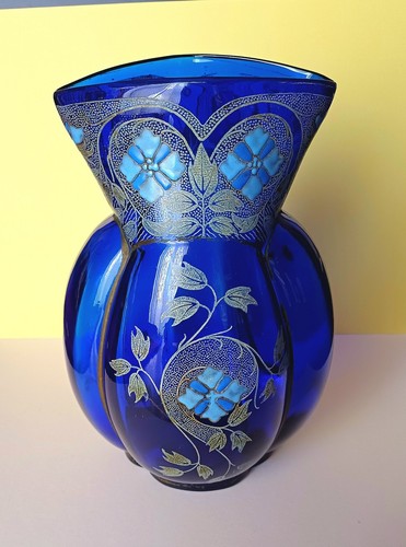 Vase verre cloisonne bleu - vase,