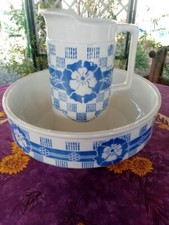 Service de Toilette Broc Cuvette Digoin Sarreguemines Andromaque Art Déco Bleu
