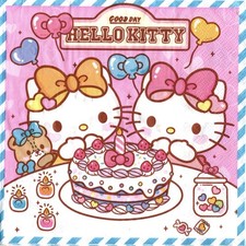 Serviettes en papier chat Hello Kitty en fête. Napkins cat Hello Kitty party