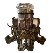 Ancien Encrier Porte Plume Bronze Rocaille XIX E