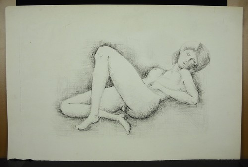 Femme alongée estampe - nu,
