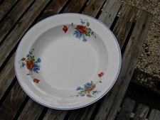 BEAU PLAT ROND CREUX ANCIEN FLEUR DES CHAMPS COQUELICOT & BLEUET signé SALINS,