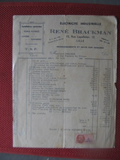 ++"1598" VIEUX PAPIER  FACTURE ELECTRICITE INDUSTRIELLE R. BRACKMAN A LILLE 1944