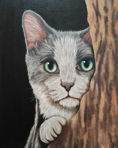 Peinture chat huile sur - chat,,