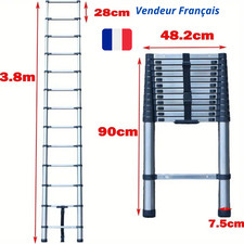 Échelle Télescopique Robuste Légère Sécurisée Aluminium Escamotable Pliable 3.8M