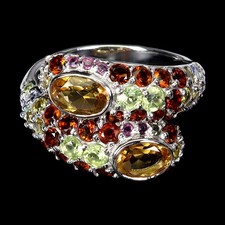 925 Bague en Argent Ovale Citrine 7x5mm Peridot Tanzanite Pierre 8.5